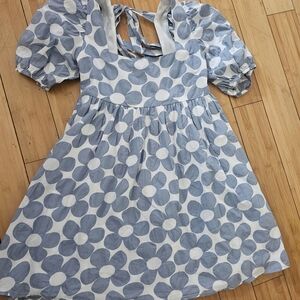 Altar'd State Blue and White Floral Puff-Sleeve Dress